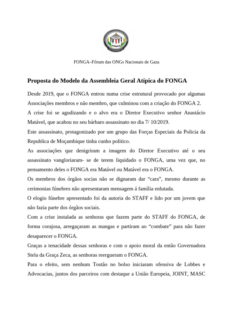Proposta de Assembleia Geral do FONGA | PDF | Política