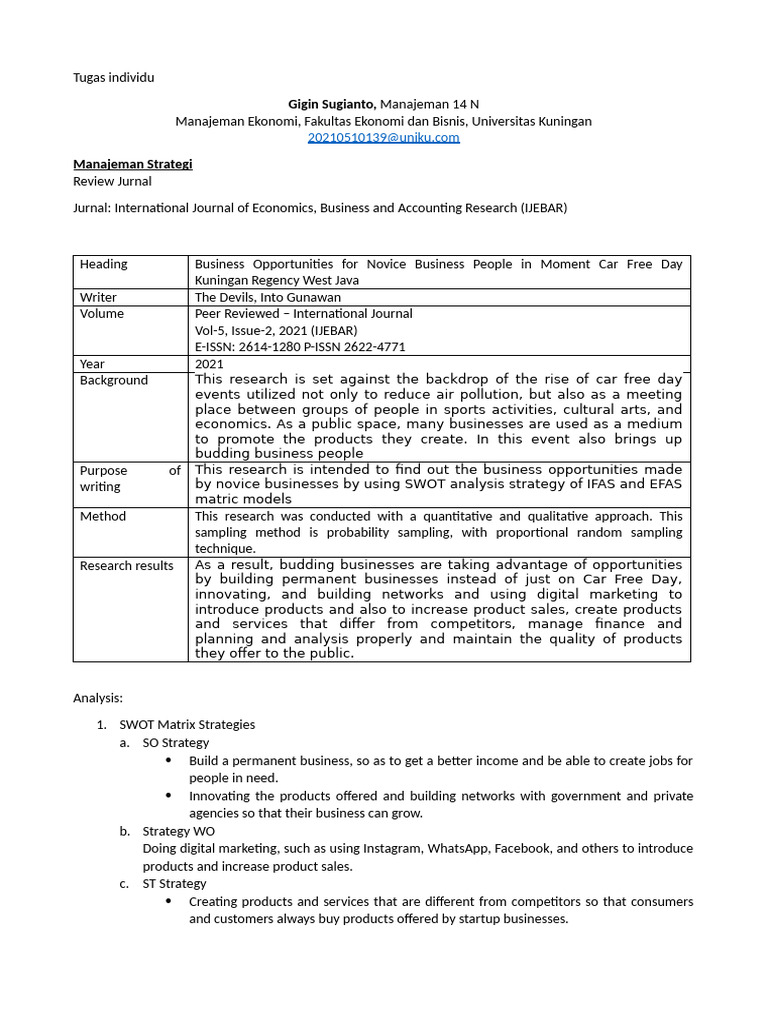 Review Jurnal Pdf Swot Analysis Economies