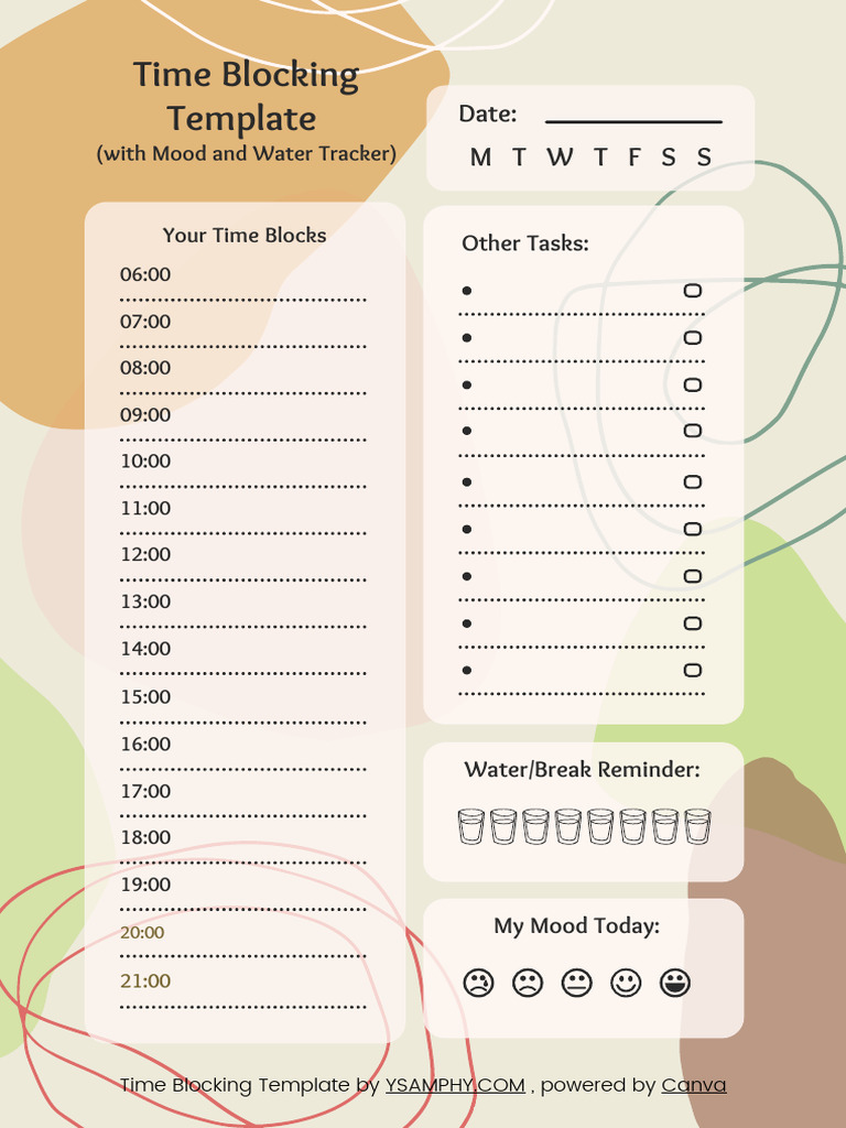 10 Time Blocking Template With Mood and Water Tracker 1 | PDF | Home ...