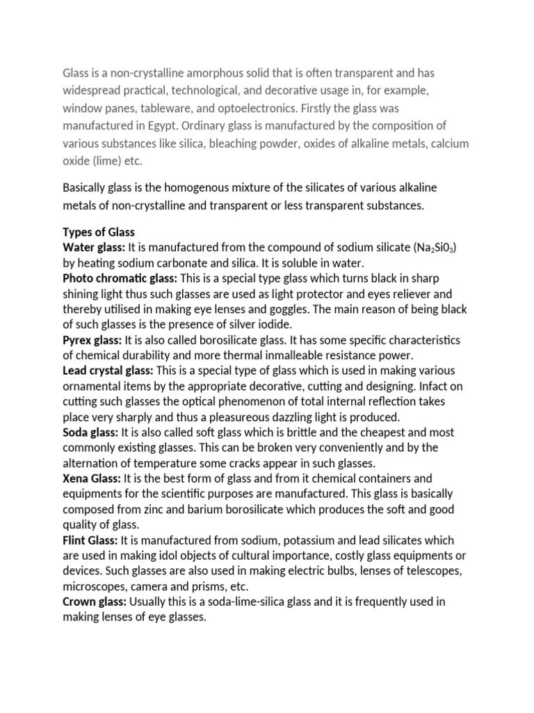 Glass And Types Pdf Glasses Silicon Dioxide