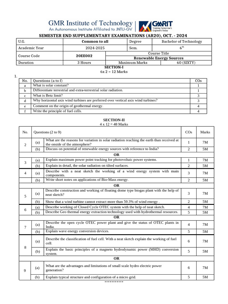 Renewable Energy Sources Exam Guide | PDF | Renewable Energy | Energy ...