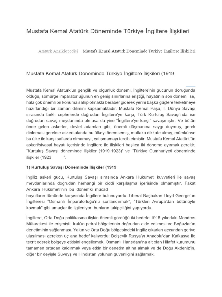 Mustafa Kemal Atatürk Döneminde Türkiye | PDF