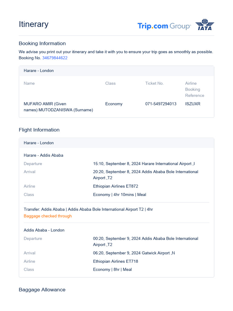 Itinerary | PDF | Airlines | Transport