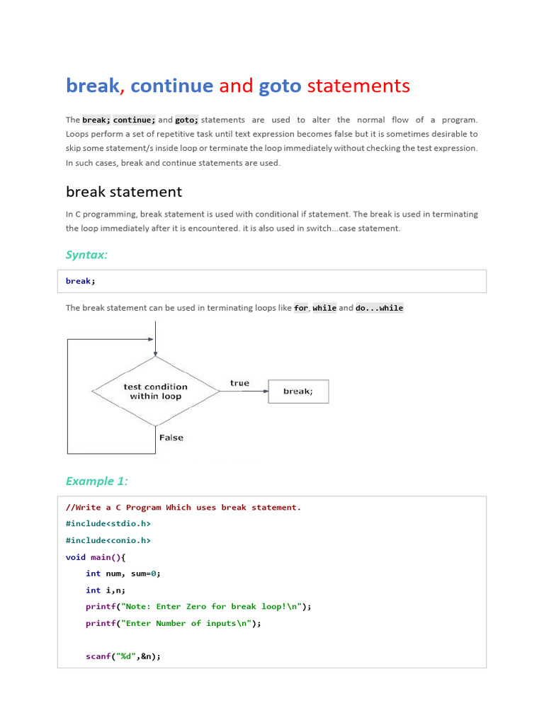 Chap 3 Break, Continue and GoTo | PDF | Control Flow | Computer Programming