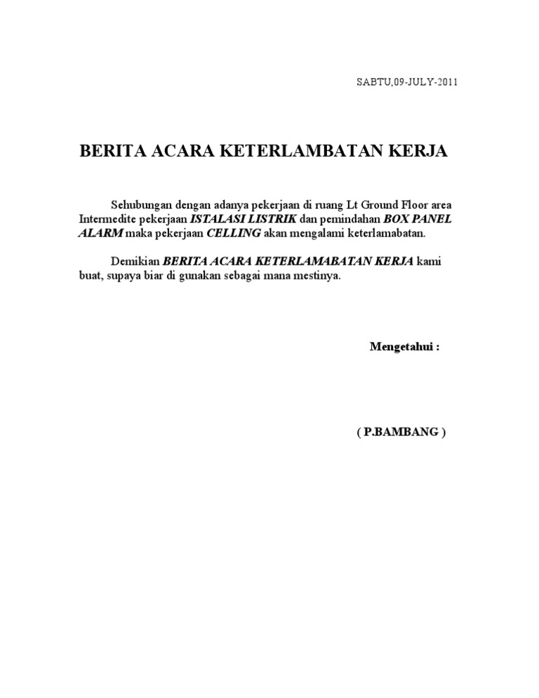 Berita Acara Keterlambatan Kerja