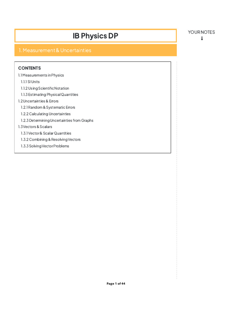 Topic 1 Notes (DP Physics 2025) | PDF | Significant Figures | Euclidean ...