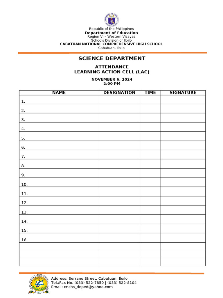 Lac Session Attendance Template | PDF