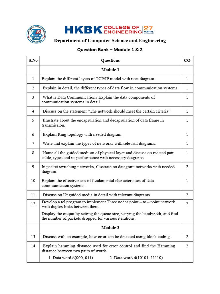 Computer Science Question Bank Modules 1 & 2 | PDF | Computer Network ...