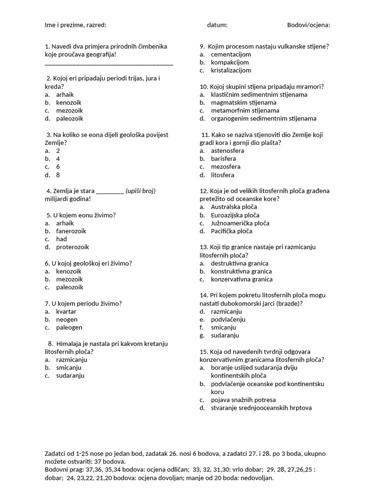 Test Prvi Kurikulum | PDF