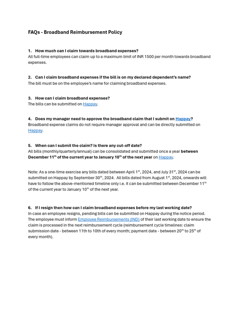 Broadband Reimbursement FAQs | PDF