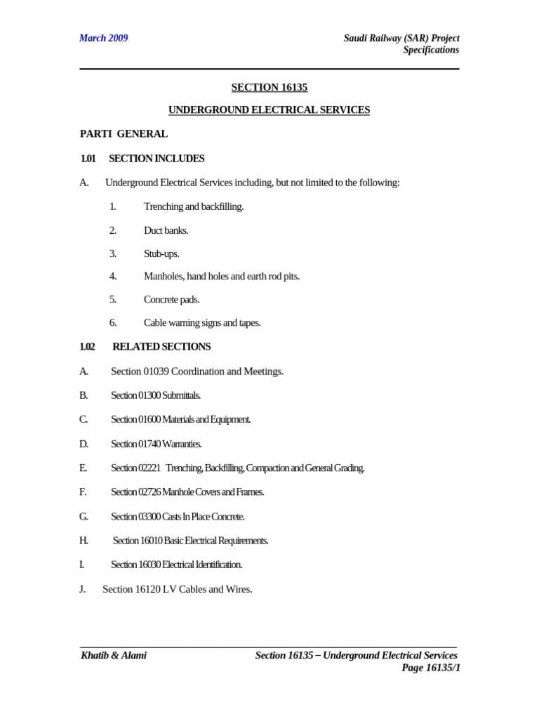 Underground Electrical Services Specs | PDF | Duct (Flow) | Concrete
