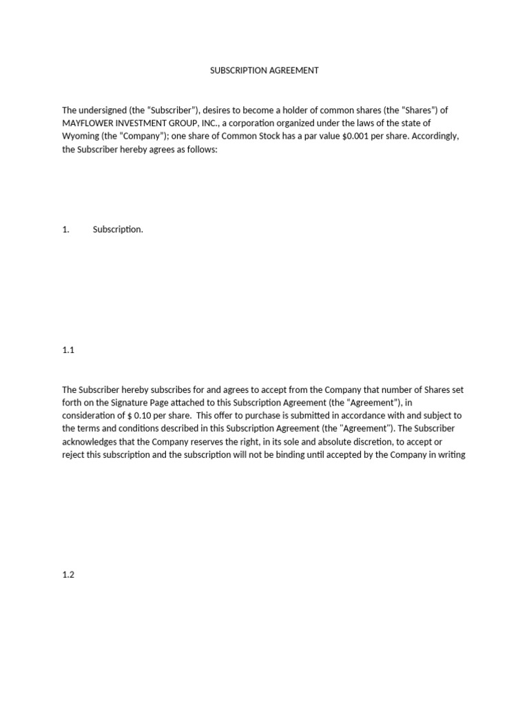 Subscription Agreement Pdf Subscription Business Model Mail