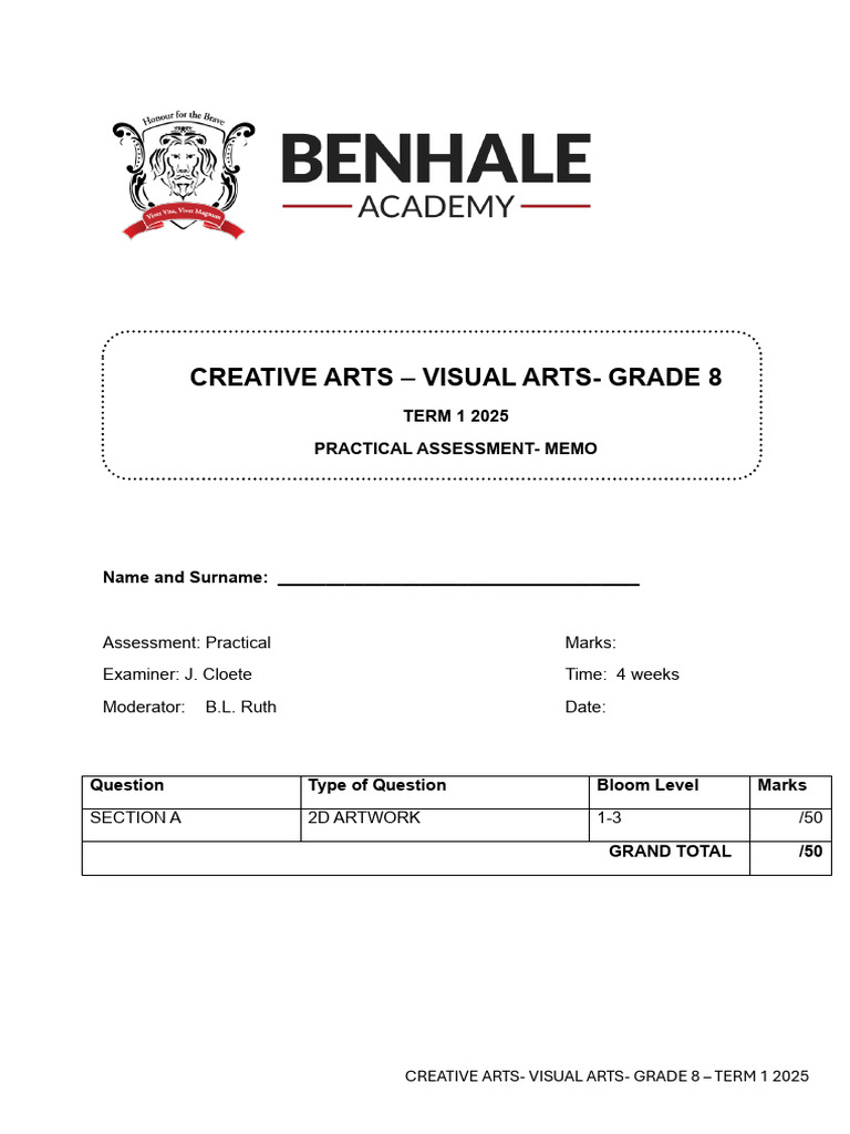 Grade 8 Visual Arts Term 1 Project | PDF | Pencil | Drawing
