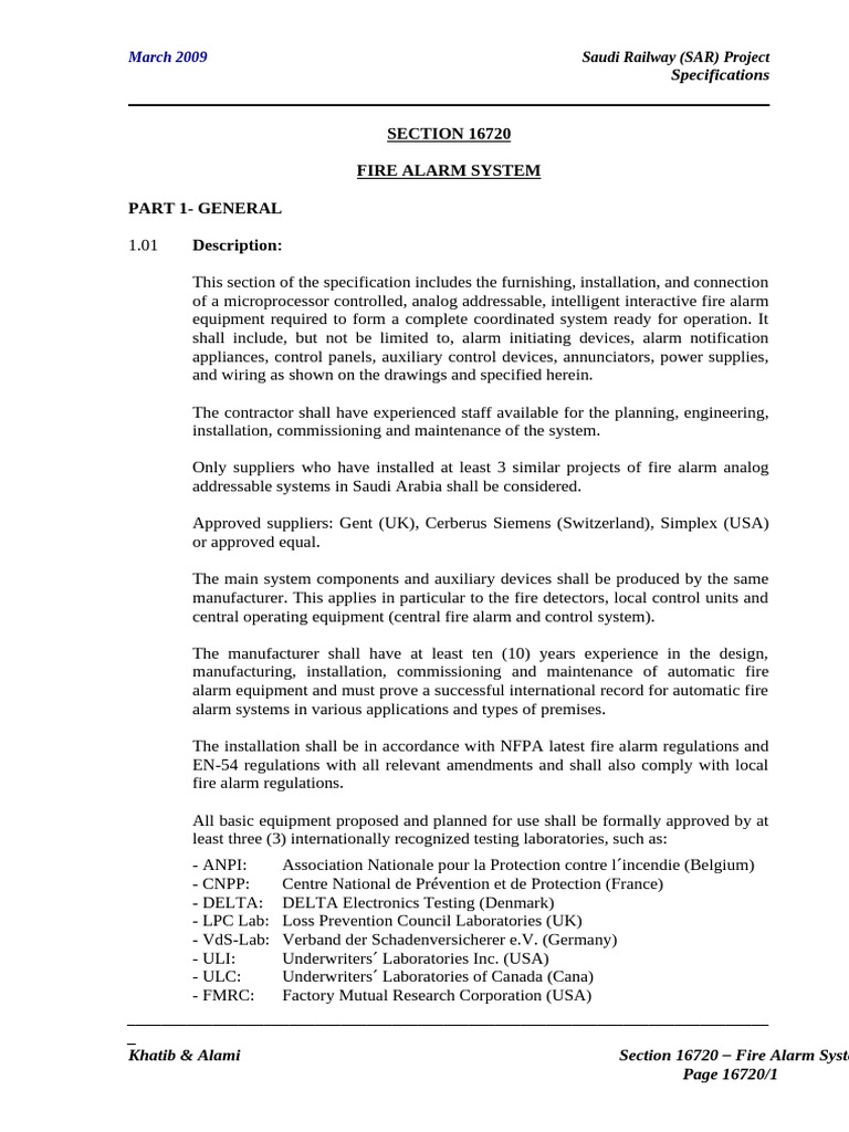Fire Alarm System Specifications SAR Project | PDF | Electrical Wiring ...