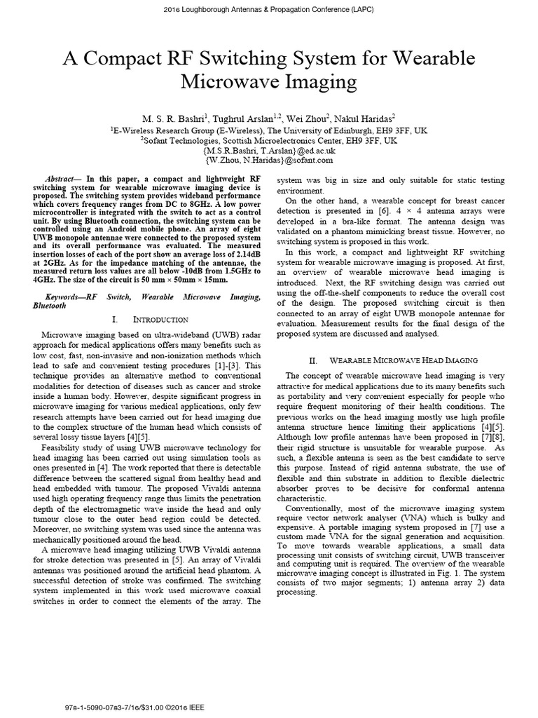 Compact RF Switch for Wearable Imaging | PDF | Antenna (Radio) | Microwave