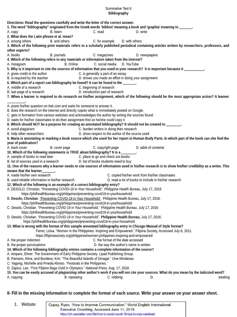 Summative Test Ii Pdf Books Bibliography
