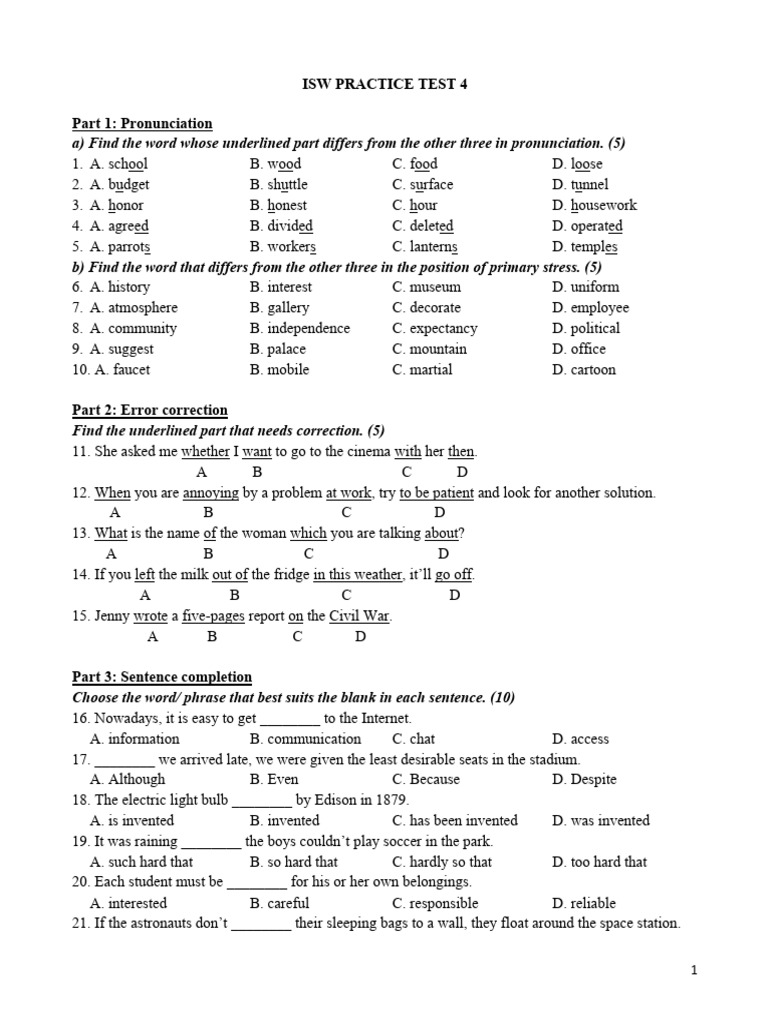 ISW Practice Test: Pronunciation & Grammar | PDF | Climate Change | Climate