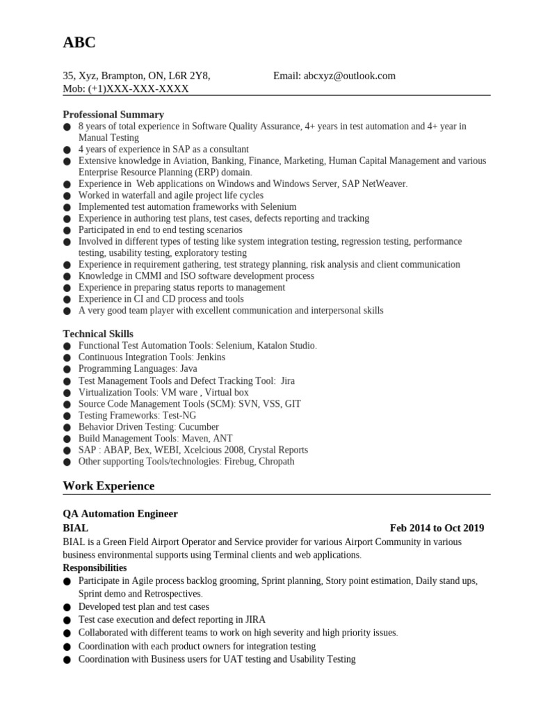 QA Automation Engineer Profile Summary | PDF | Software Testing | Scrum ...