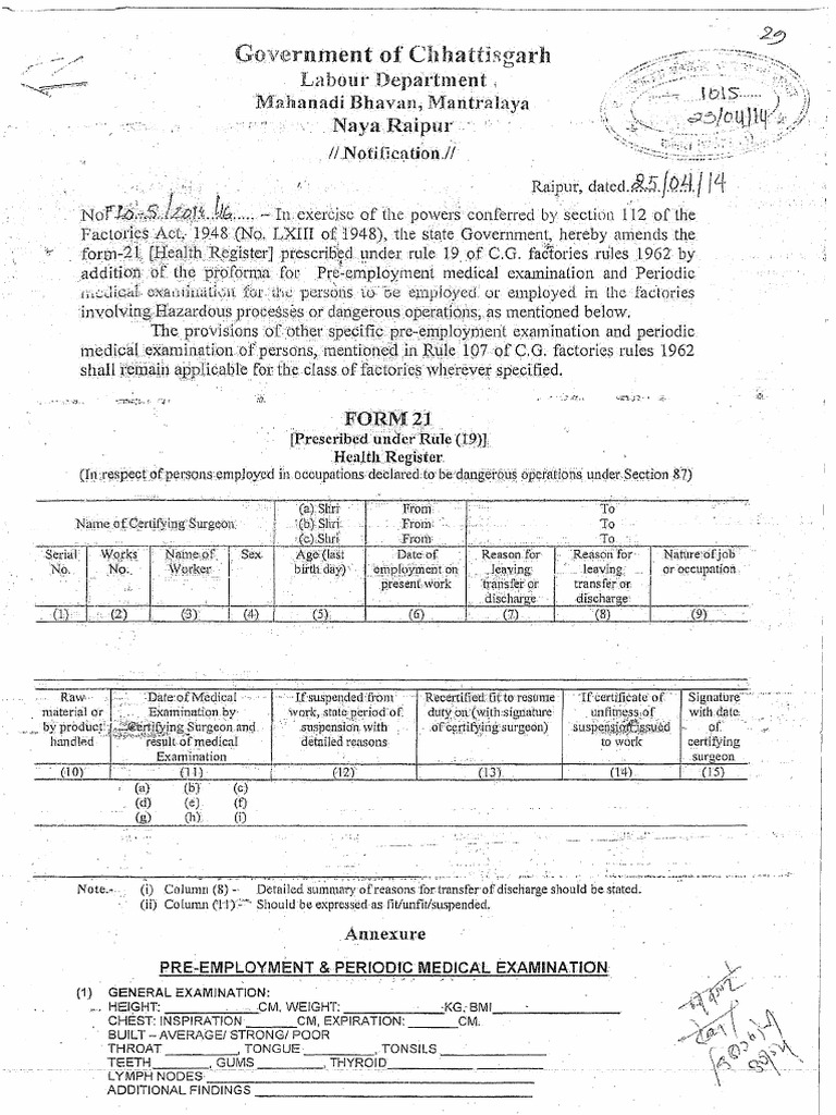 Annexure Iii Notification For Form 21 Issued by Government of ...