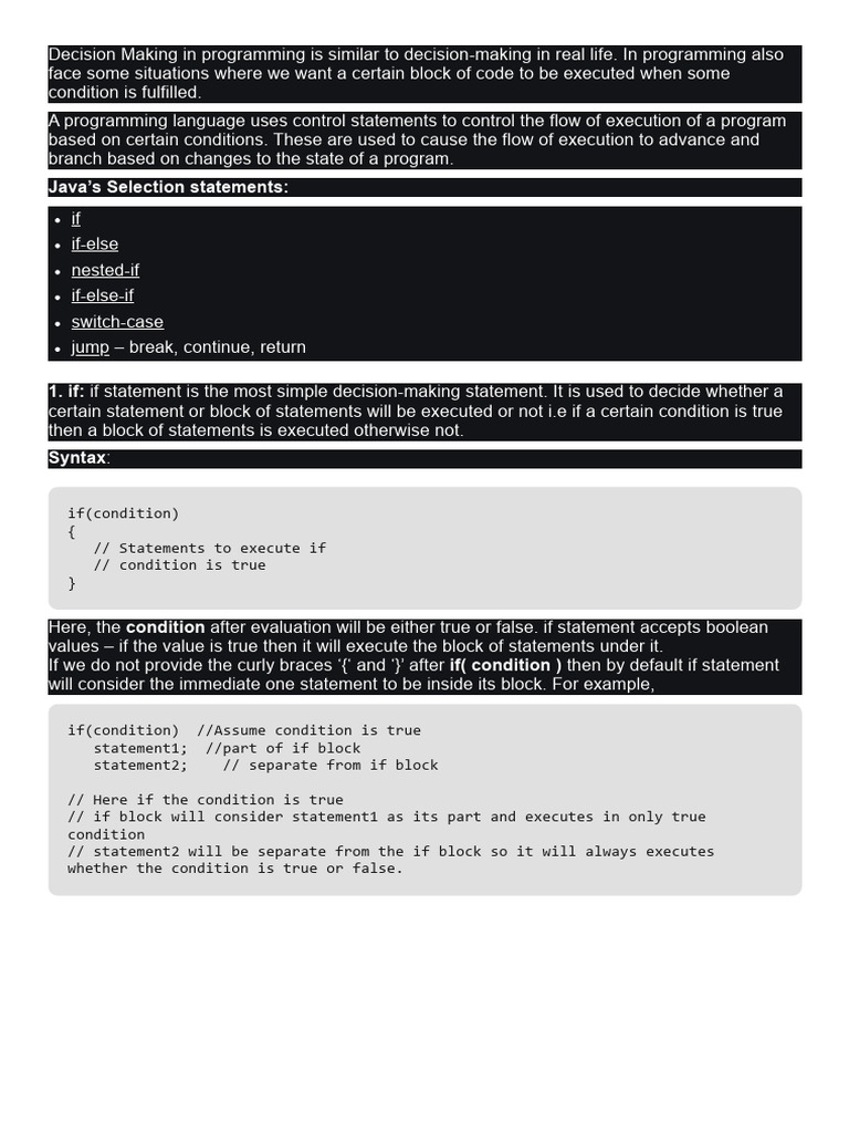 Decision Making in Java (If, If-Else, Switch, Break, Continue, Jump ...