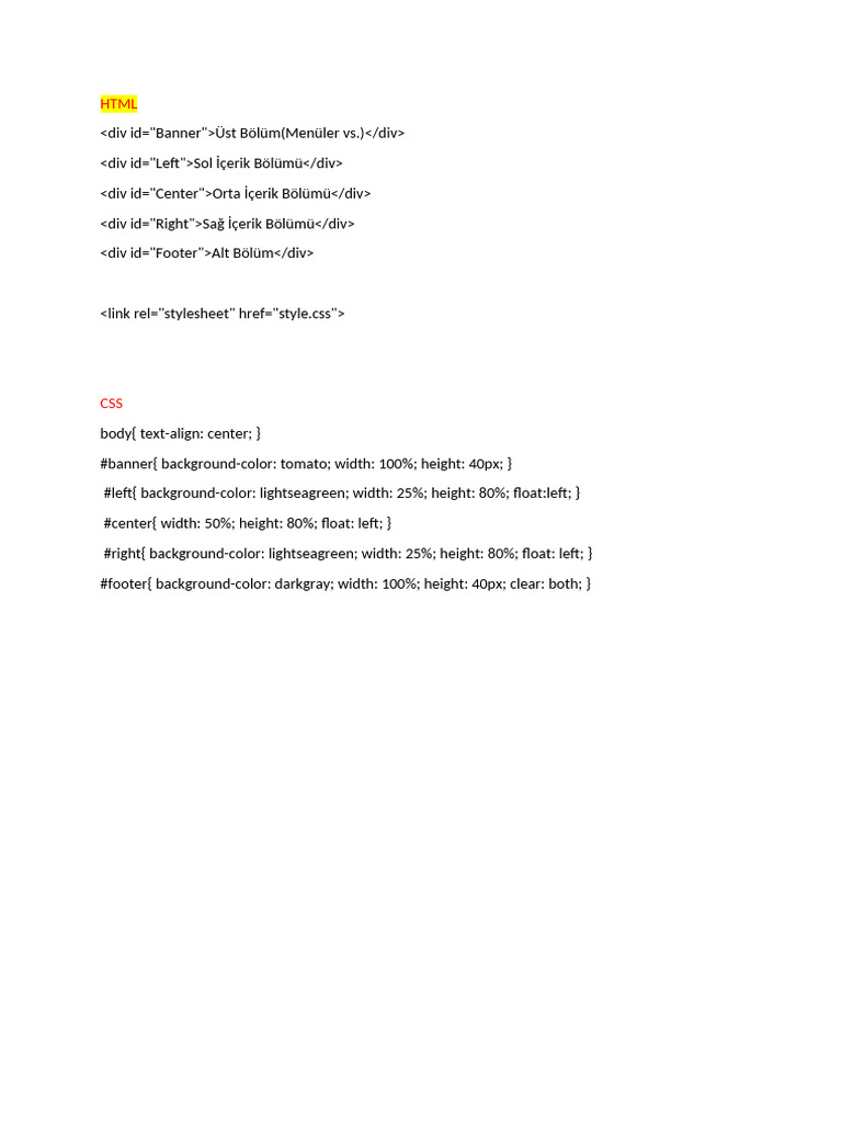 HTML Örnekler | PDF