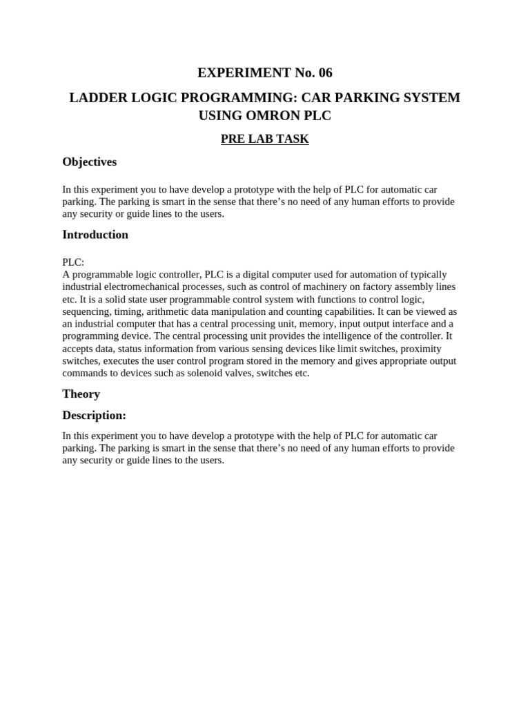 PLC-Based Automatic Car Parking System | PDF | Programmable Logic ...