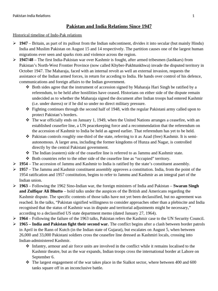 Pak India Relations | PDF | India–Pakistan Relations | Pakistan