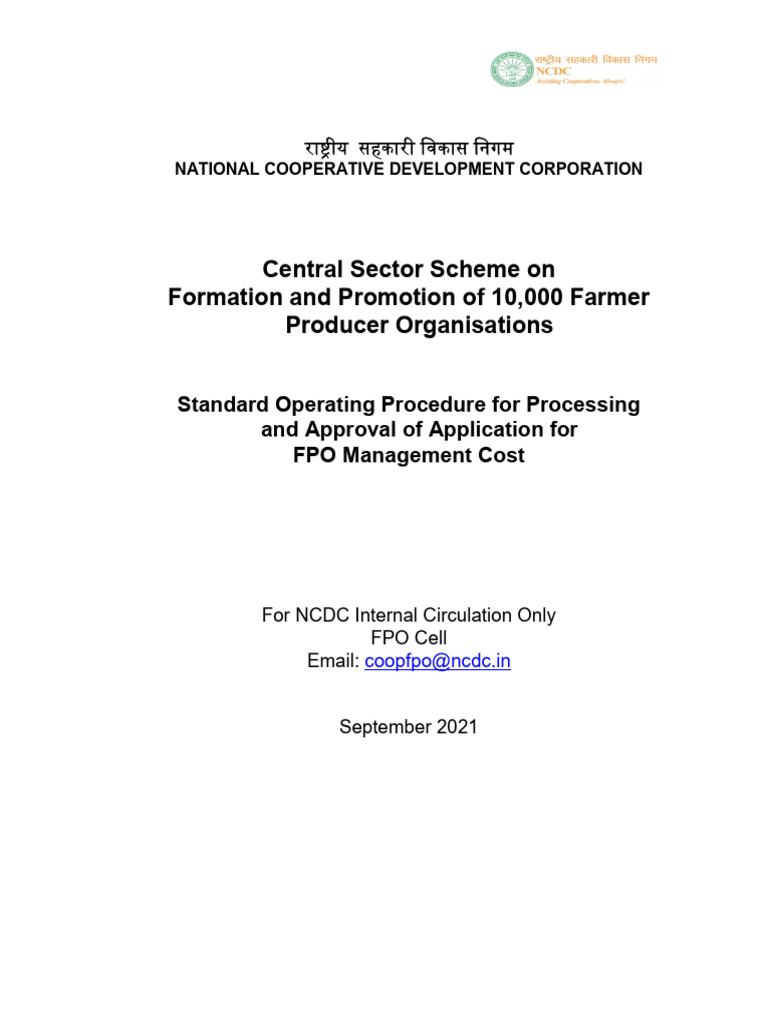 FPO Management Cost SOP Guidelines | PDF | Expense | Board Of Directors