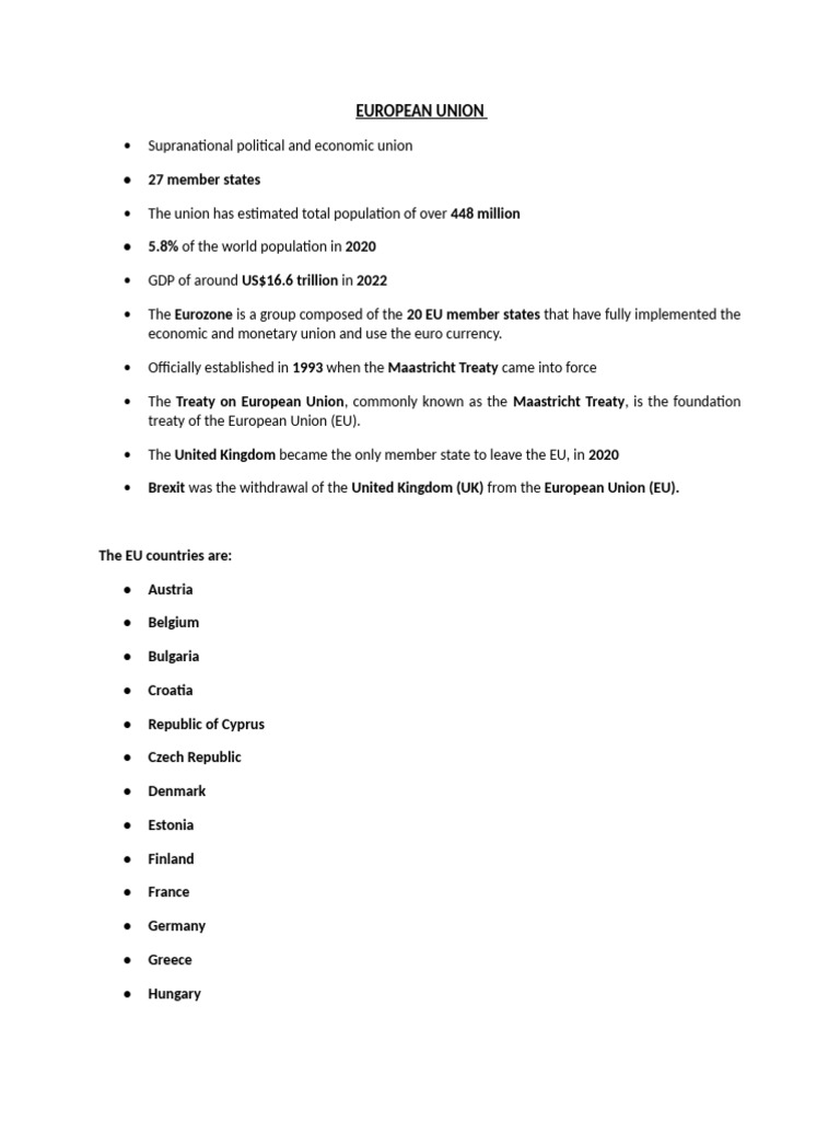 EUROPEAN UNION | PDF | European Union | Eurozone