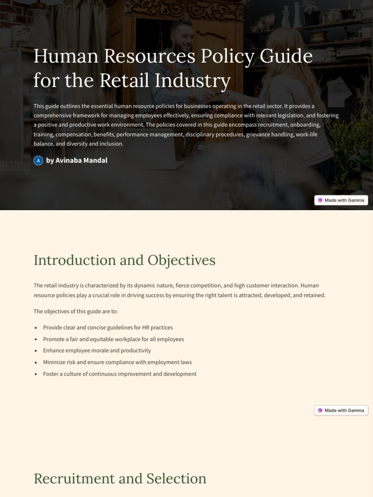Human Resources Policy Guide For The Retail Industry | PDF ...