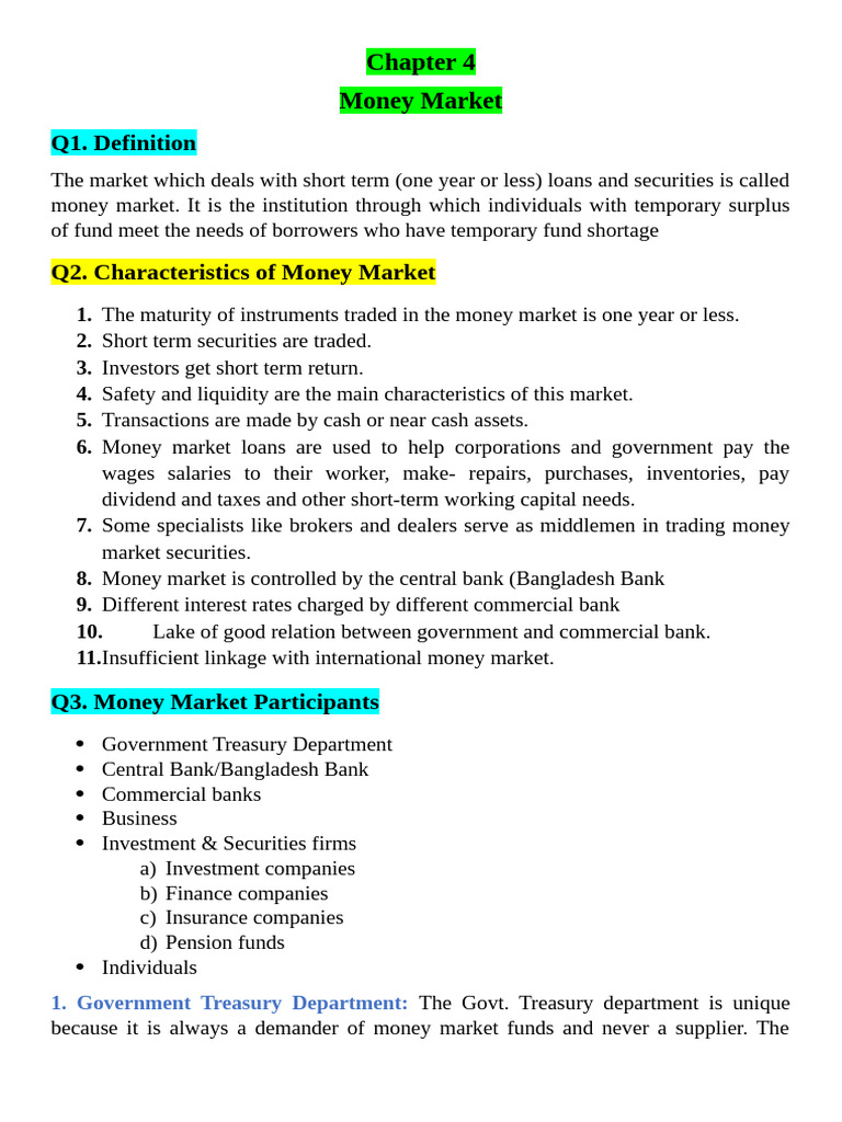 Overview of Money Market Instruments | PDF | Option (Finance ...