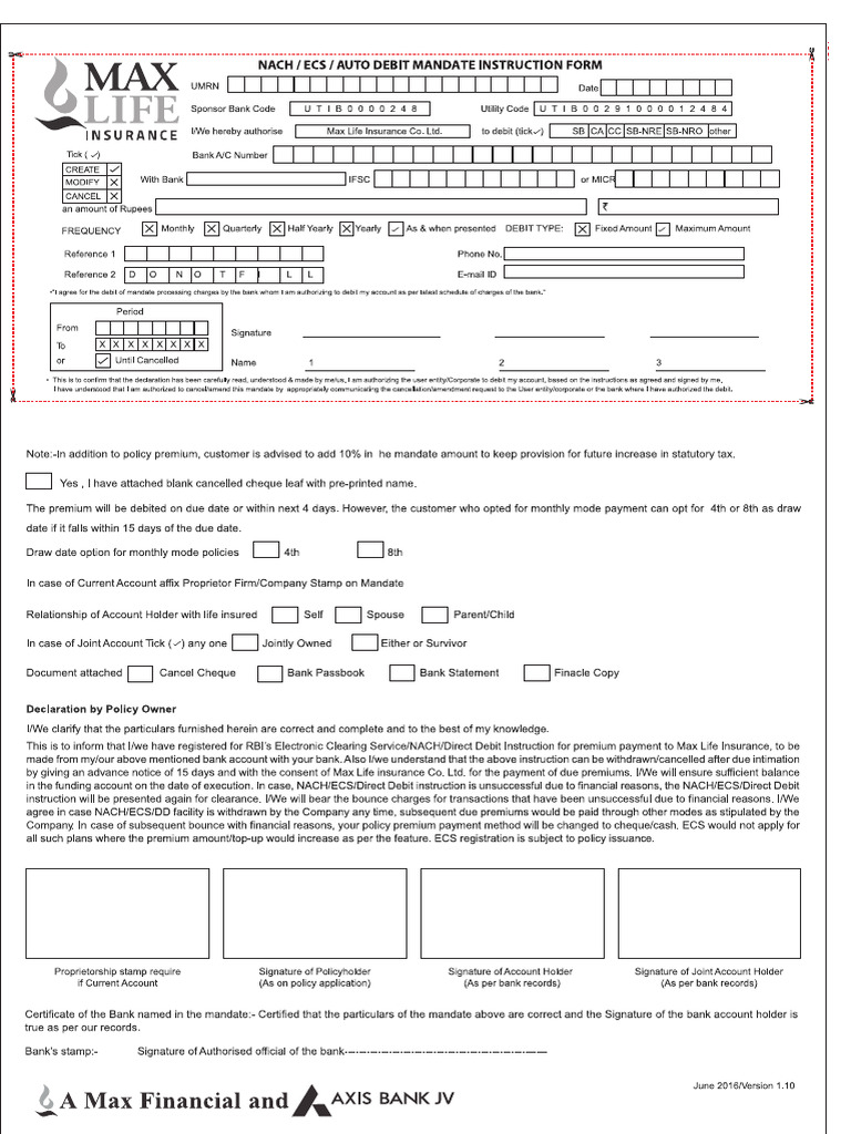 Nach ECS Direct Debit Mandate Instruction Form | PDF