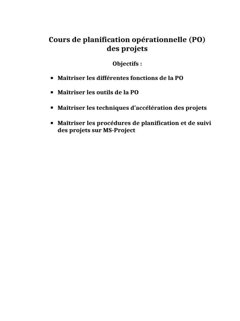 Cours de planification opérationnelle | PDF | Planification | Gestion ...