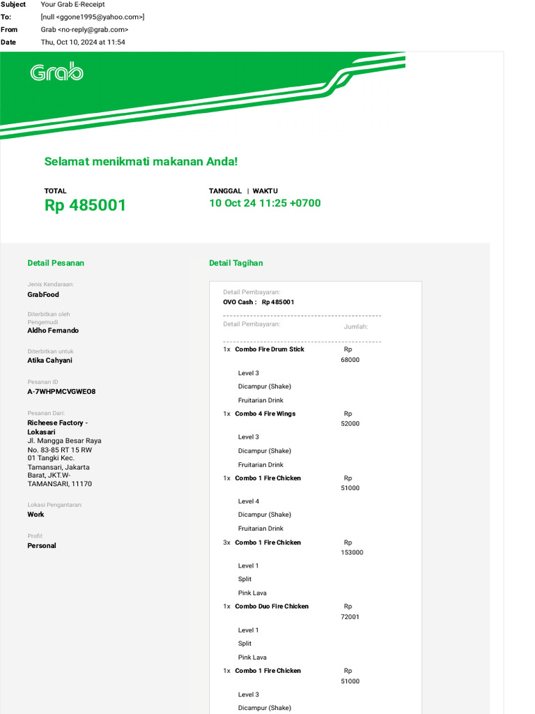 Struk Pembayaran GrabFood Richeese | PDF