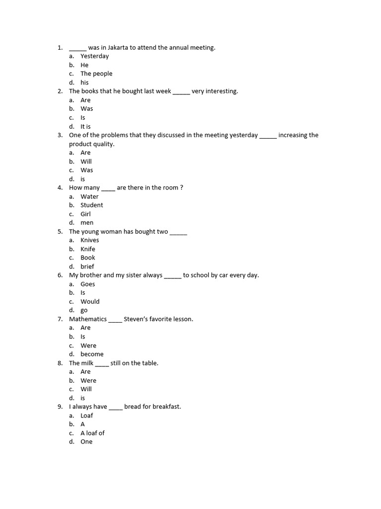 English Grammar Quiz Questions | PDF | Language Arts & Discipline