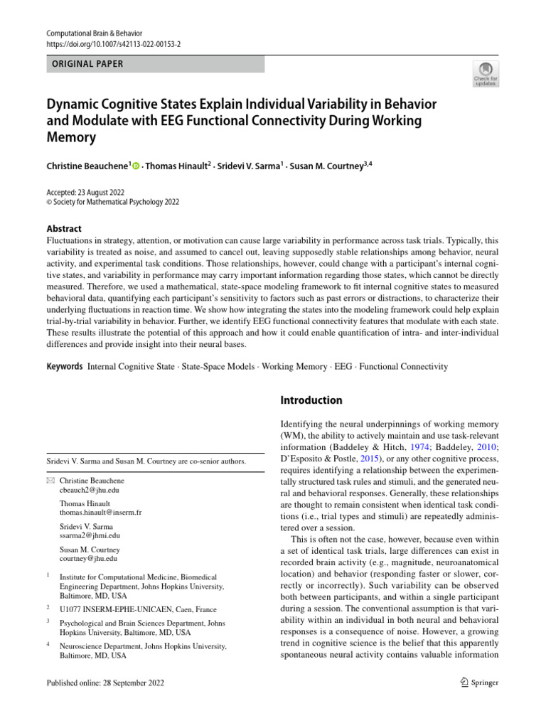 Cognitive States and EEG in Memory Tasks | PDF | Working Memory ...