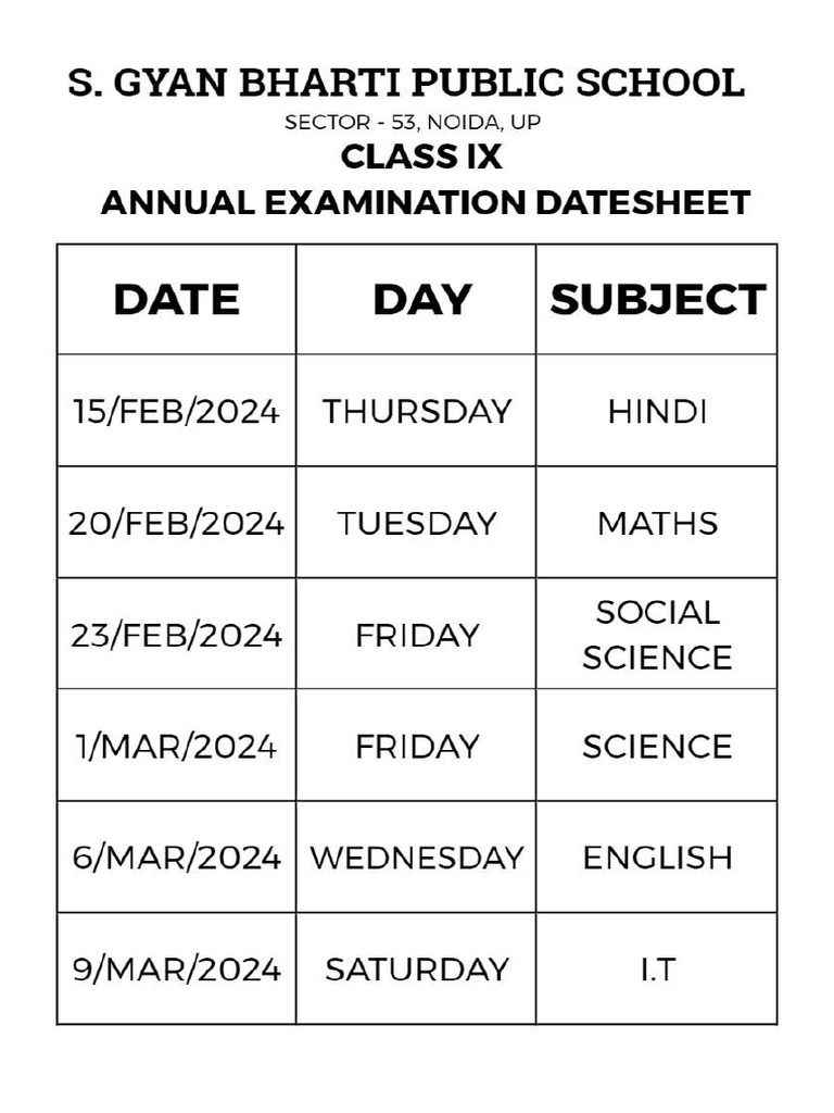 Class 9th Annual Datesheet - Made With Designcap | PDF