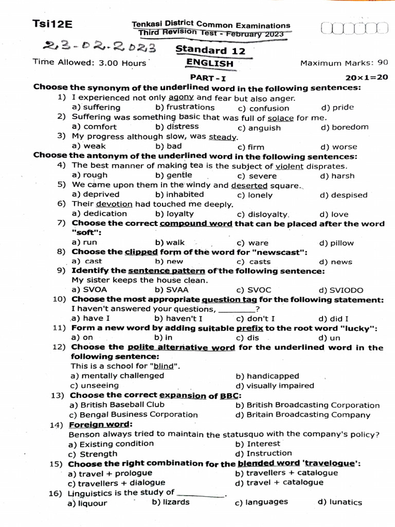 12th-English-3rd-Revision-Exam-2023-Original-Question-Paper-Thenkasi ...