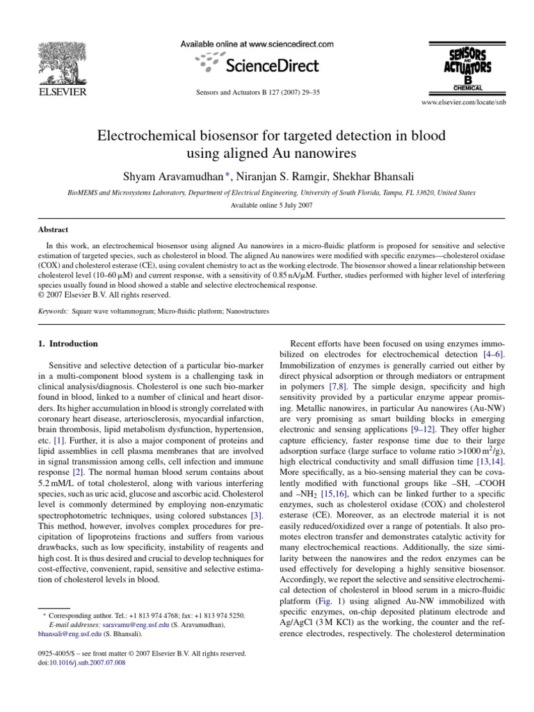 Biosensor For Targeted Detection in Blood | PDF | Biosensor | Nanowire