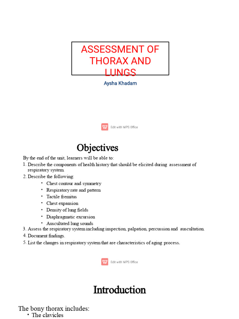 Thorax and Lung Assessment Guide | PDF | Thorax | Lung