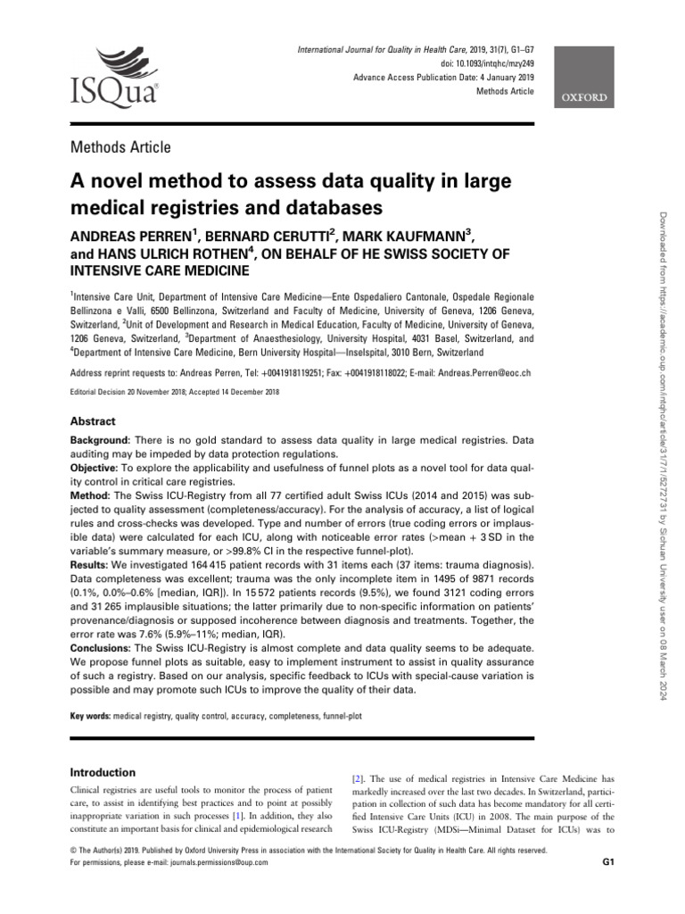 A Novel Method To Assess Data Quality in Large Medical | PDF ...