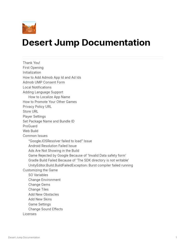 Desert Jump Documentation | PDF | Computer File | Ios