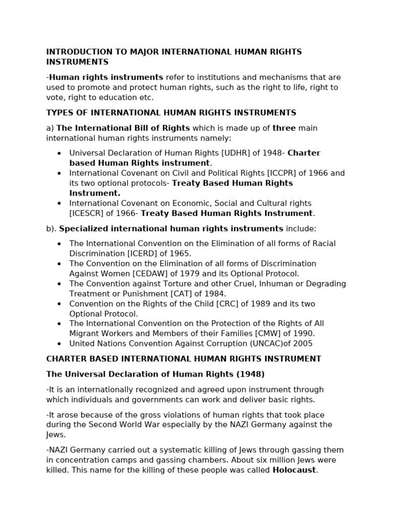 Overview of Key Human Rights Instruments | PDF | New Partnership For ...
