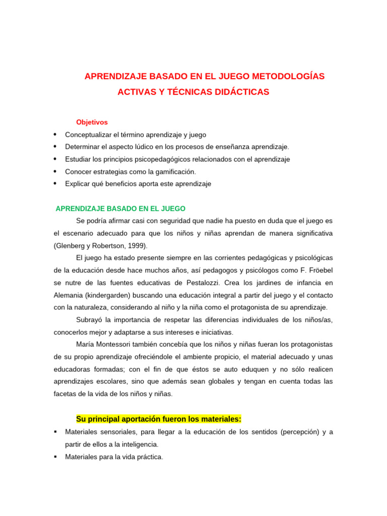 Juego: Clave en el Aprendizaje Infantil | PDF | Aprendizaje | Enseñando