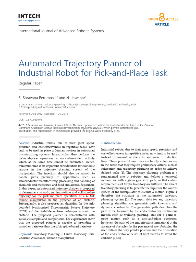 Automated Trajectory Planner of Industrial Robot For Pick-and-Place ...