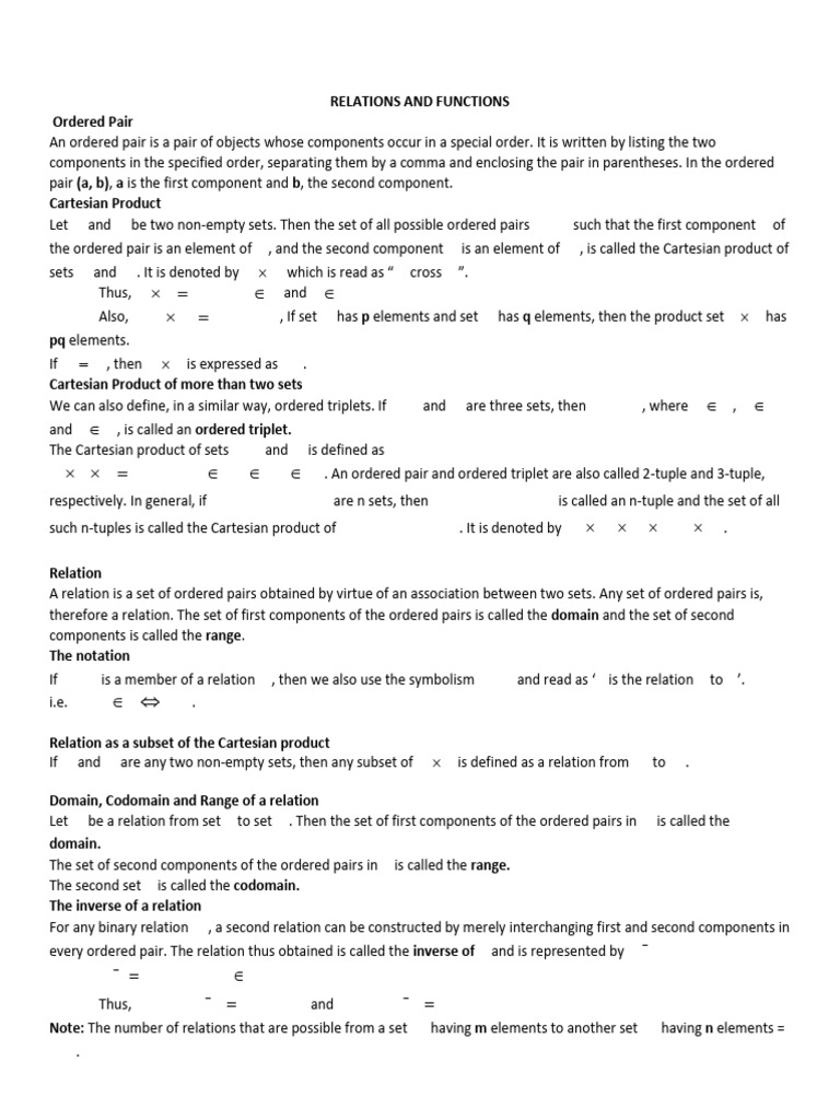 Relations and Functions | PDF | Function (Mathematics) | Mathematical ...