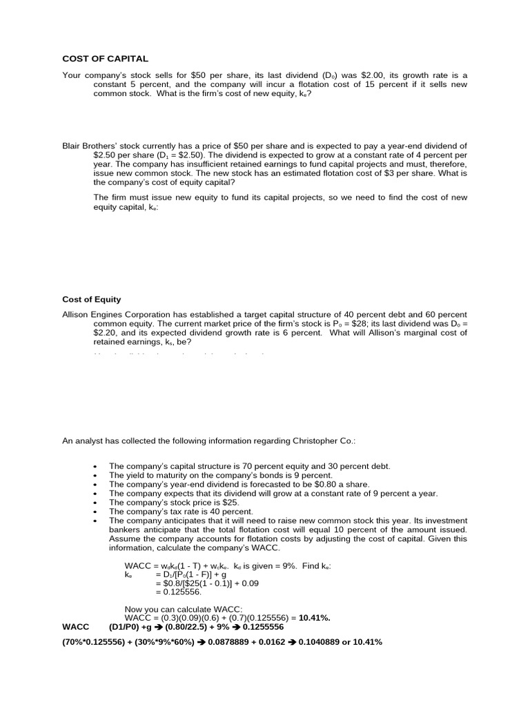 Cost of Capital and WACC Calculations | PDF | Cost Of Capital | Capital ...