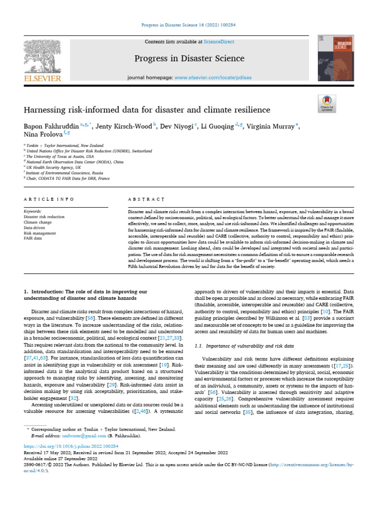 Risk-Informed Data for Climate Resilience | PDF | Disaster Risk ...