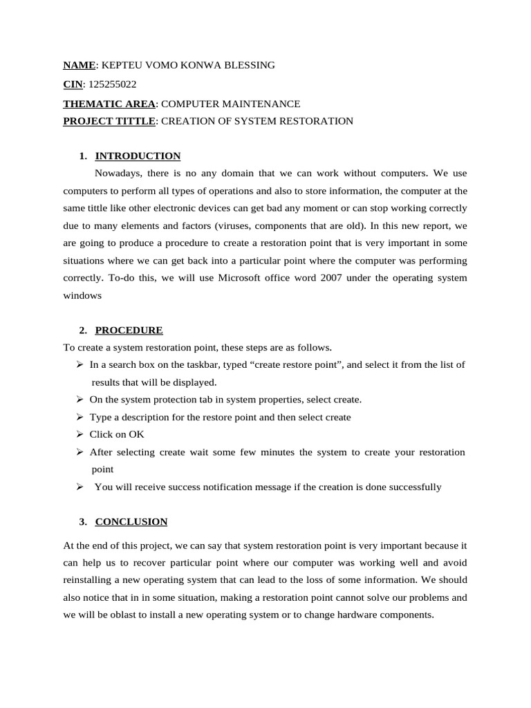 Create a System Restore Point Guide | PDF | Business | Technology ...