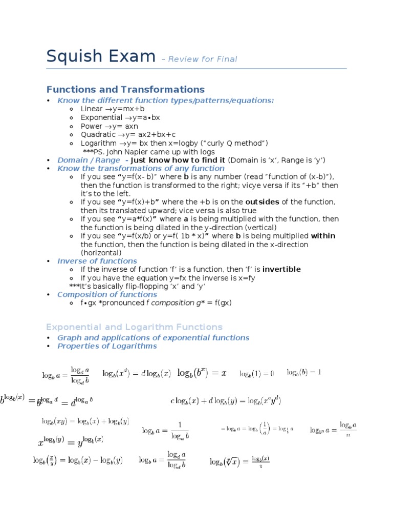 Pre-calc/Squish Exam Final Review | PDF | Trigonometric Functions ...